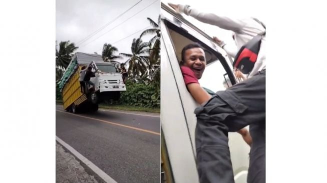 Rekaman video truk kelebihan muatan standing saat menanjak (instagram.com/makassar_iinfo)