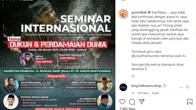 Gus Miftah Komplain Namanya Dicatut Dalam Seminar Dukun di Banyuwangi