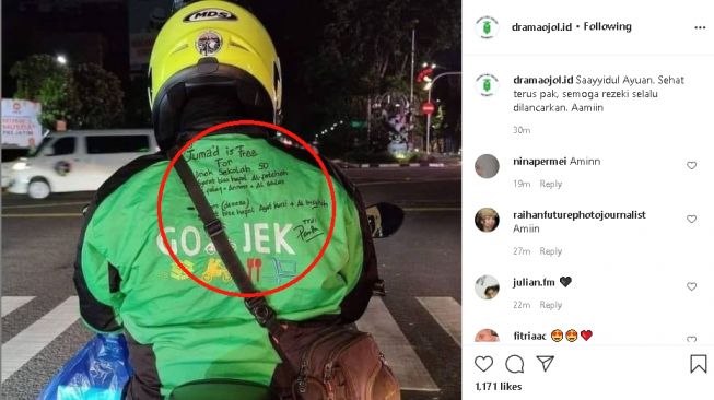 Driver ojol gratiskan penumpang di hari jumat dengan syarat tertentu (Instagram/@dramaojol.id)