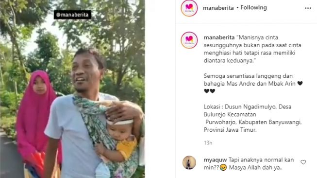 Pasangan tunanetra kompak rawat anak bikin publik terharu. (instagram/manaberita)