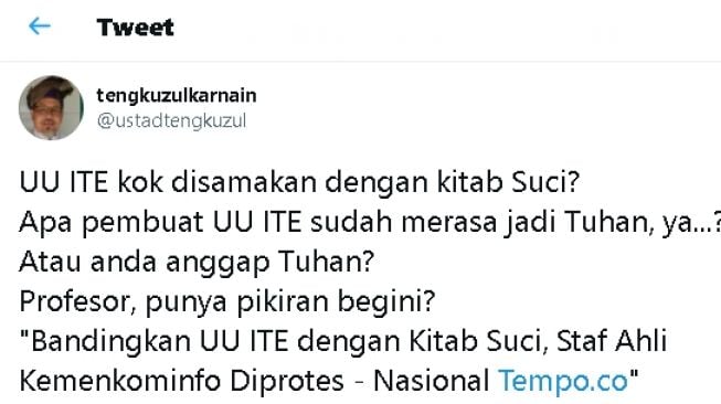 Cuitan Tengku Zul soal UU ITE (Twitter)