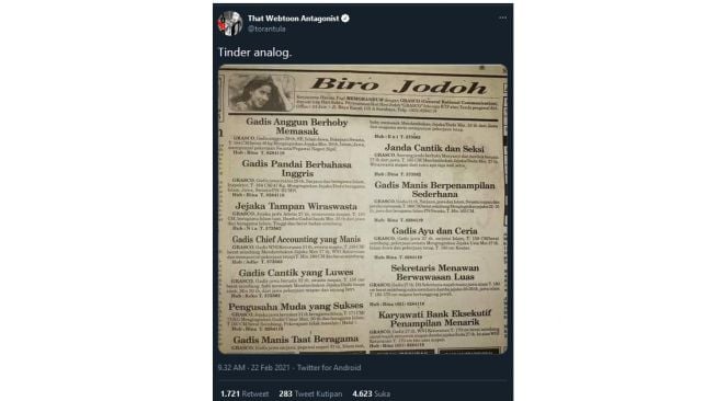 Viral! Foto Iklan Biro Jodoh di Koran Jadul, Publik: Tinder Old Version