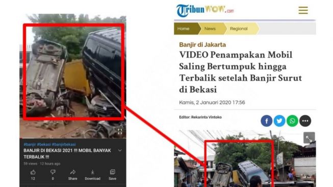 Fakta mobil terbalik usai banjir Bekasi (Turnbackhoax.id)