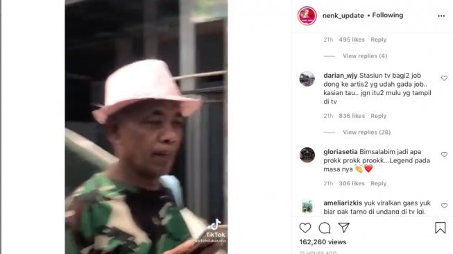 Tangkapan layar video pria mirip pak tarno. [Instagram/@NENK_UPDATE]