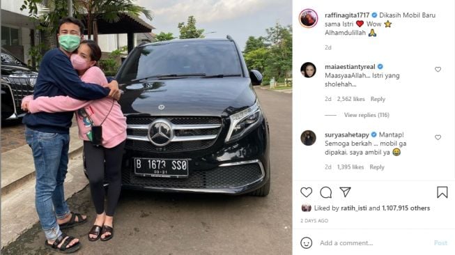 Pelat nomor mobil hadiah untuk Raffi Ahmad disoroti warganet (Instagram)