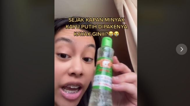 Video tiktok konsumsi minyak kayu putih (tiktok.com/@mellacarli)