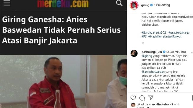 Unggahann Instagram GIring  Ganesha (instagram)