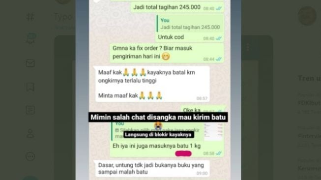 Duh! Gegara Typo Dikira Mau Kirim Batu, Olshop Langsung Diblokir Pembeli