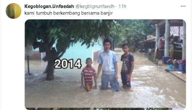 Foto dulu dan kini saat banjir (twitter.com/@kegblgnunfaedh)