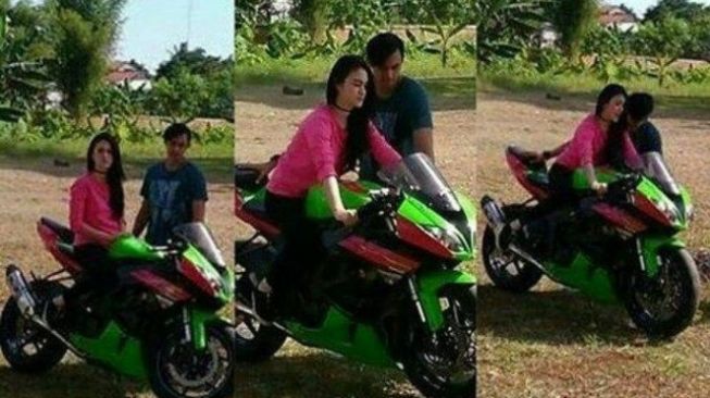 Caesar Hito mengajari Marcella Daryanani naik motor sport (Instagram)