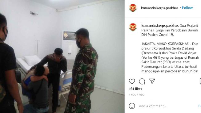 Prajurit Paskhas gagalkan aksi bunuh diri pasien covid-19 (instagram.com/@komando.korps.paskhas)