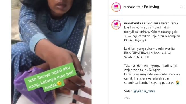 Seorang wanita mengaku dikasari suami karena tak cantik (instagram.com/@manaberita)