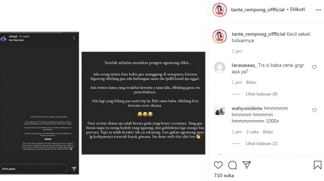 Unggahan soal Niko Al Hakim [Instagram]