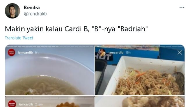 Cuitan soal nama Cardi B (twitter.com/@rendrakb)