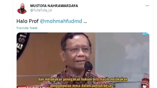 Video pernyataan Mahfud MD soal kerumunan massa (twitter.com/@TofaTofa_id)