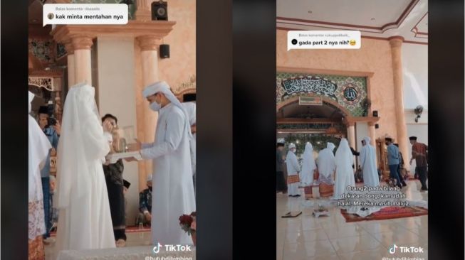 Pasangan Pengantin Malu-malu, Sampai Gemetaran saat Diminta Salaman (tiktok.com/@bolehdibimbing)