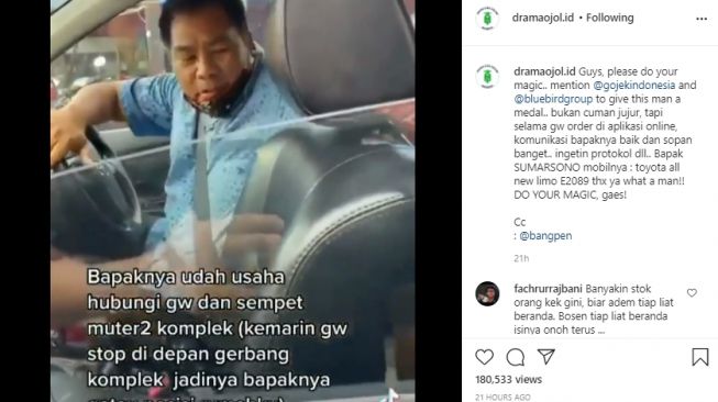 Video sopir taxi kembalikan dompet penumpang sampai keliling komplek. - (Instagram/@dramaojol.id)