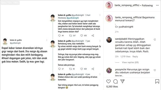 Viral kisah pria digugat cerai istri gegara resign dari bank. (Instagram/@tante_rempong_offficial)