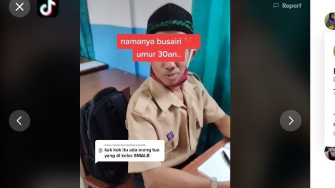 Bapak-bapak umur 30 tahun semangat sekolah di SMALB. [TikTok/@pu3soraya26]