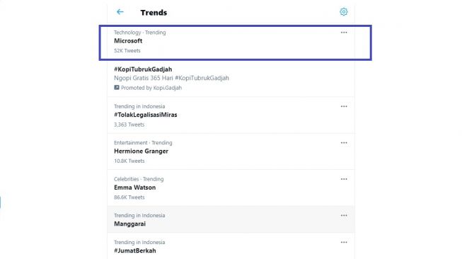 Trending topic Microsoft. [Twitter]