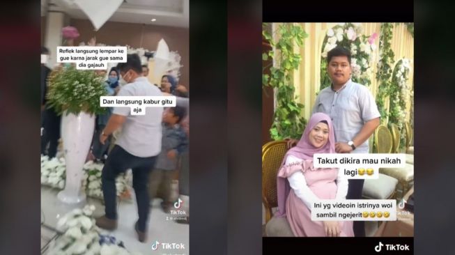 Dapat Buket Bunga dari Pengantin, Pria Ini Panik karena Sudah Menikah (tiktok.com/@alvdmdj)