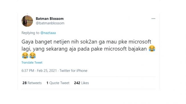 Cuitan warganet soal Microsoft. [Twitter]