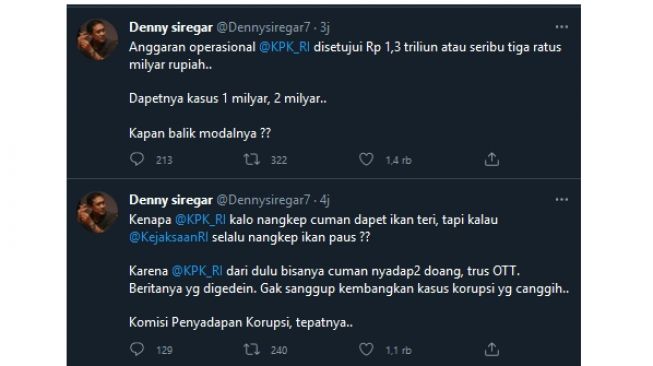 KPK OTT Nurdin Abdullah, Denny Siregar: Cuman Ikan Teri, Kapan Balik Modal? (twitter.com/Dennysiregar7)