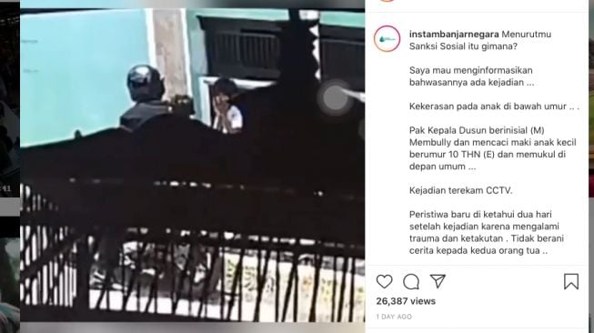 Tangkapan layar video pemukulan terhadap anak di Banyumas. [Instagram/@instambanjarnegara]