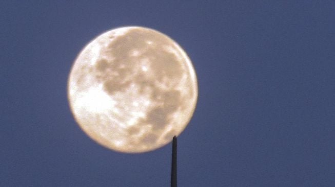 Bulan purnama terlihat di langit kawasan Depok, Jawa Barat, Minggu (28/2/2021). [ANTARA FOTO/Yulius Satria Wijaya]