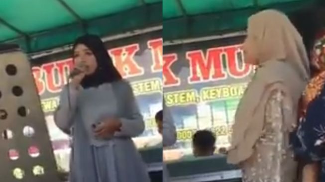 Aksi Emak-emak Serobot Mik Biduan di Atas Panggung, Penyanyi Tertekan