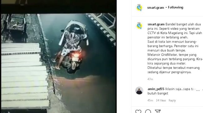 Aksi maling tempe terekam CCTV (instagram.com/@smart.gram)