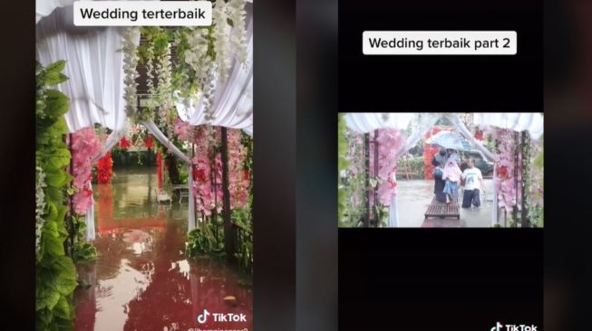 Viral Pernikahan Terencam Banjir Tetap Digelar (tiktok.com/@ilhamginanzar2)