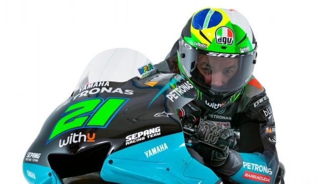 Franco Morbidelli dalam peluncuran tim Petronas Yamaha SRT yang berlangsung secara daring via YouTube MotoGP pada Senin (1/3/2021) pukul 16.30 WIB. [Dok. Petronas Yamaha SRT/MotoGP]