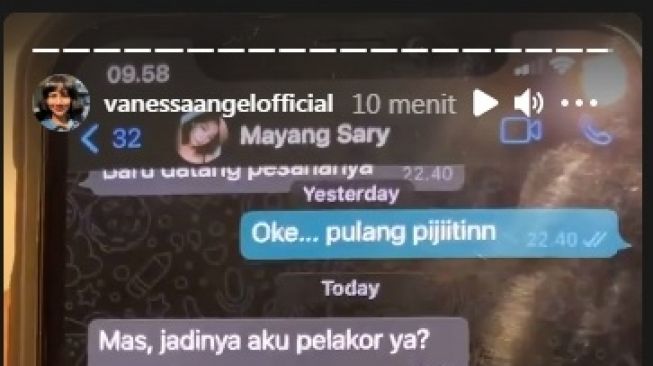 Chat Mayang Sary dengan Suami Vanessa Angel: Mas, Jadinya Aku Pelakor Ya?