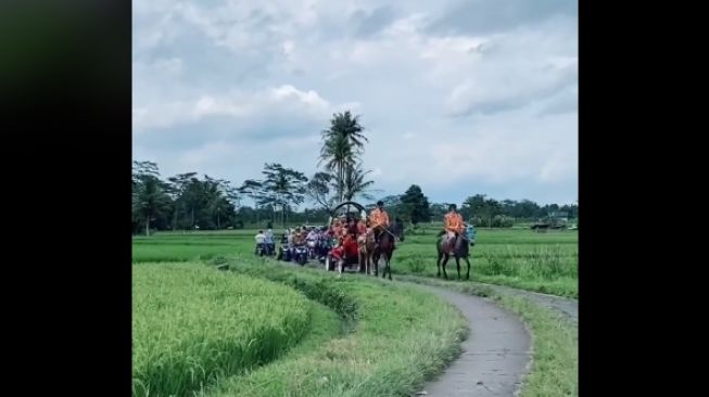 Viral Pengantin Diarak Pakai Kuda dan Punokawan, Publik Malah Kasihan