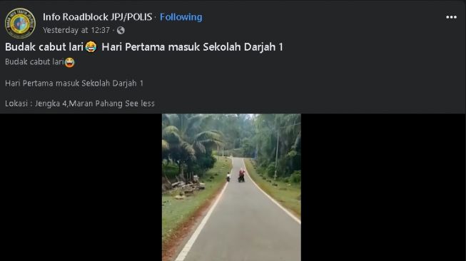 Bocah SD kabur di hari pertama masuk sekolah (facebook.com/inforoadblockjpjpolis)