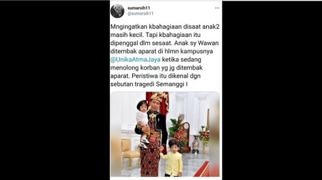 Ibu Korban Tragedi Semanggi Unggah Foto Jokowi Gendong Cucu, Cuitannya Haru