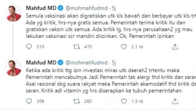 Investasi Miras Dibatalkan, Mahfud MD Tegaskan Pemerintah Tak Antikritik