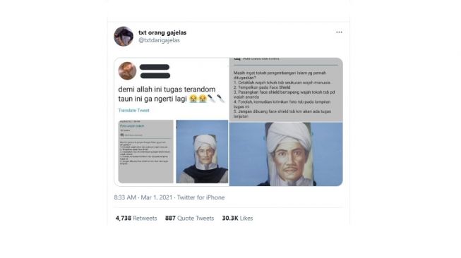 Tugas sekolah absurb bikin face shield unik. [Twitter]