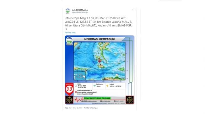 Gempa di Maluku Utara.[BMKG]