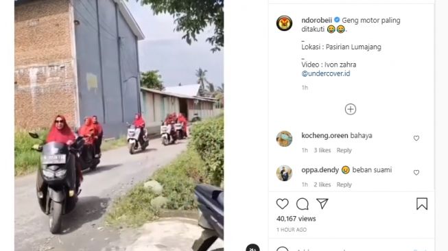 Viral Emak-emak Lumajang Konvoi Pakai Moge, Bapak Ini Bikin Salfok