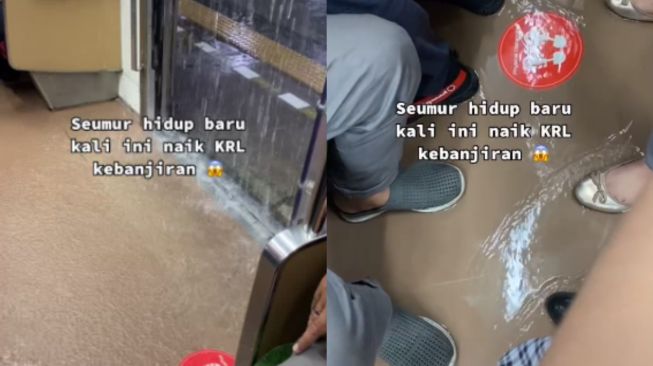 Viral Video Penumpang Kebanjiran di Gerbong KRL, Warganet: Sensasi Baru