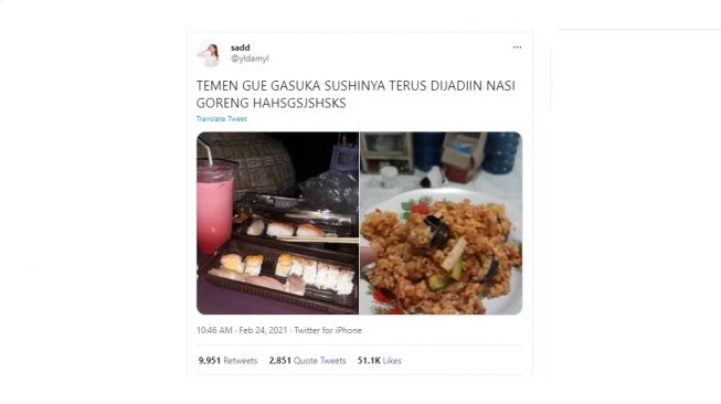 Penampakan Sushi jadi Nasi Goreng. [Twitter]