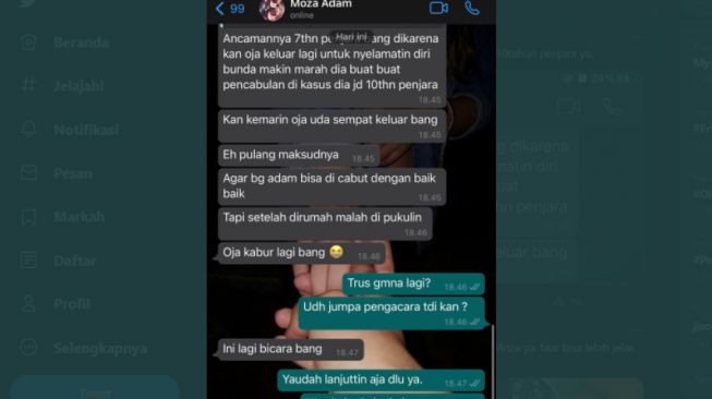 Tangkapan layar percakapan MZ yang pacarnya dijebloskan ke penjara. [Twitter/@Disini_11]