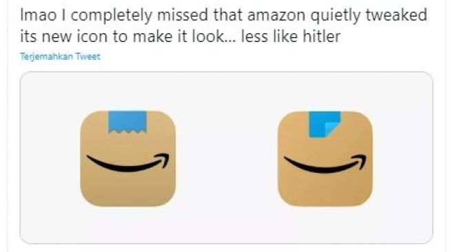 Logo baru Amazon yang dianggap mirip Adolf Hitler. (Twitter/@alexhern)