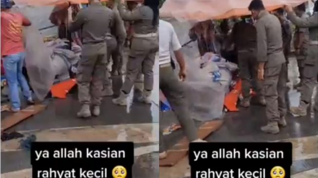 Penjual Ngamuk Tak Terima Ditertibkan Satpol PP, Dagangan Porak-poranda