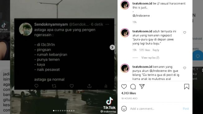 Konten yang memicu komentar-komentar meresahkan (instagram.com/@teatokroom.id)