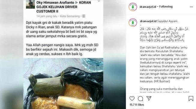 Cerita driver ojol dapat bingkisan dari kakak beradik yatim piatu (instagram.com/@dramaojol.id)