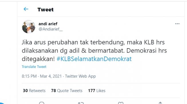 Cuitan akun Andi Arief yang disebut telah diretas.[Twitter/@Andiarief__]