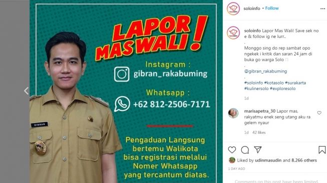 Bikin Ngakak! Gibran Buka Aduan Langsung Via WA, Warganet Malah Baper